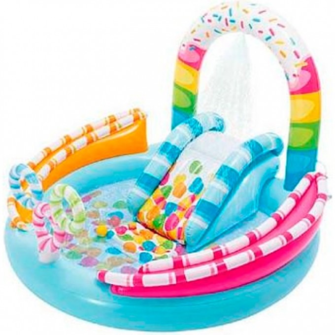 Игровой центр INTEX "СЛАДКАЯ ЗАБАВА", 170х168х122см с разбрызгивателем, горкой и игрушками, 165л, от 2 лет 57144 Игровой центр INTEX "СЛАДКАЯ ЗАБАВА", 170х168х122см с разбрызгивателем, горкой и игрушками, 165л, от 2 лет 57144