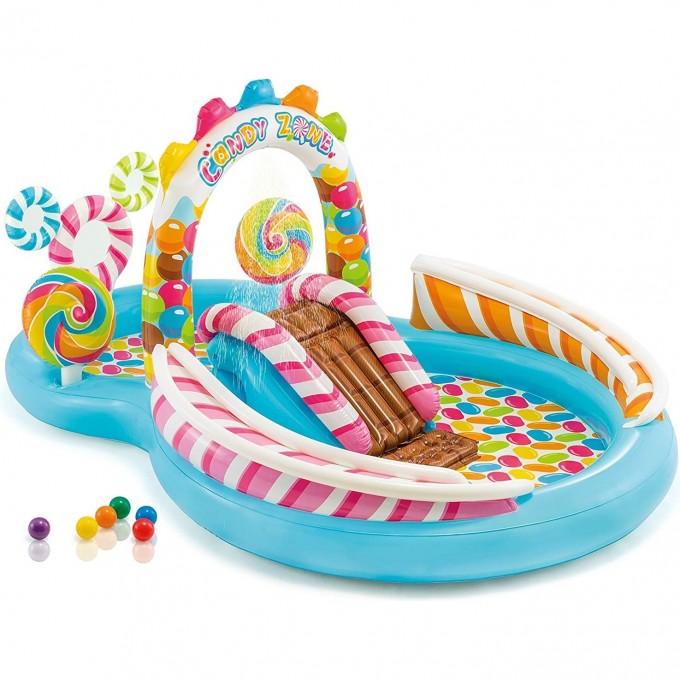 Игровой центр INTEX "ТЕРРИТОРИЯ СЛАДОСТЕЙ" 295*191*130см с разбрызгивателем, горкой и игрушками, до 81кг 57149 Игровой центр INTEX "ТЕРРИТОРИЯ СЛАДОСТЕЙ" 295*191*130см с разбрызгивателем, горкой и игрушками, до 81кг 57149