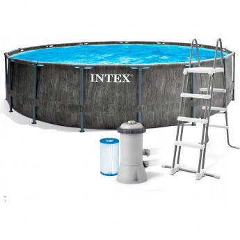 Каркасный бассейн INTEX PRISM FRAME 26742 457х122см "Greywood" 16805л, фил.-насос 3785л\ч, лестница, тент, подст, Каркасный бассейн INTEX PRISM FRAME 26742 457х122см "Greywood" 16805л, фил.-насос 3785л\ч, лестница, тент, подст,