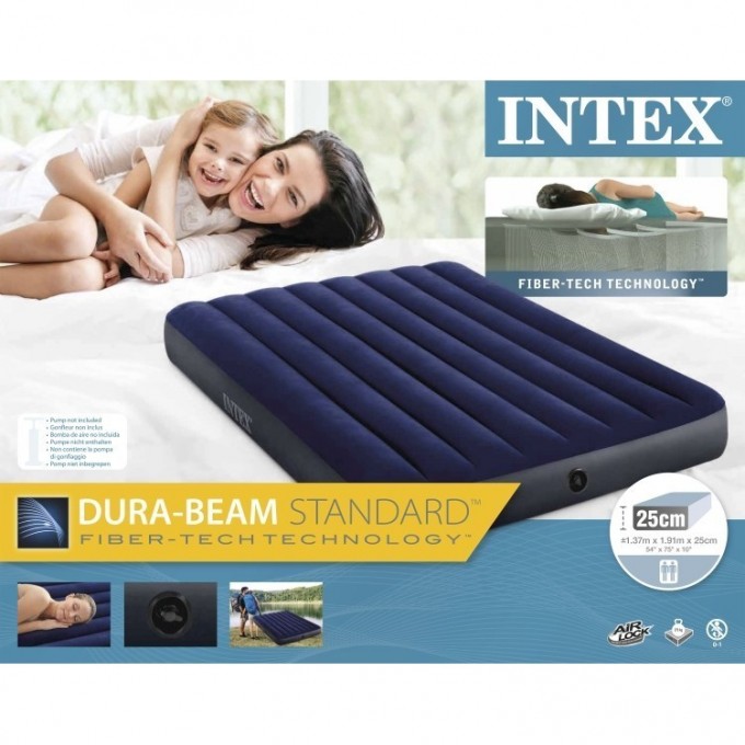 Матрас флокированный intex dura beam series classic downy 137х191х25см 64758